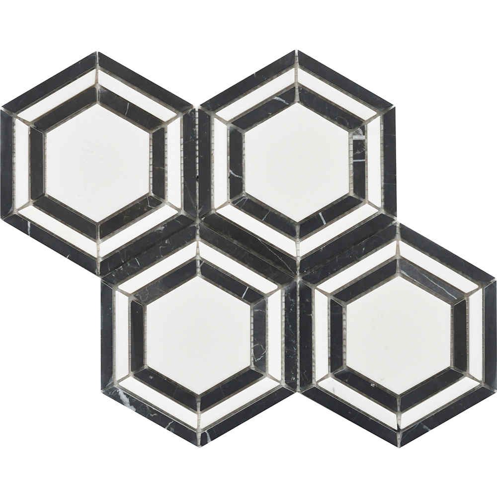 Bianco Noir Hexagon White and Black Authentic Marble Mosaic Wall and Floor 305x265mm Tile TilesDecor
