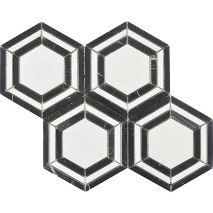 Bianco Noir Hexagon White and Black Authentic Marble Mosaic Wall and Floor 305x265mm Tile TilesDecor