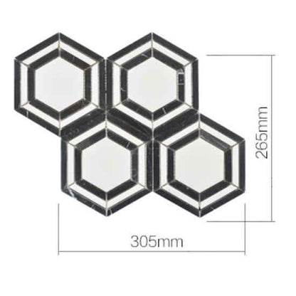 Bianco Noir Hexagon White and Black Authentic Marble Mosaic Wall and Floor 305x265mm Tile TilesDecor