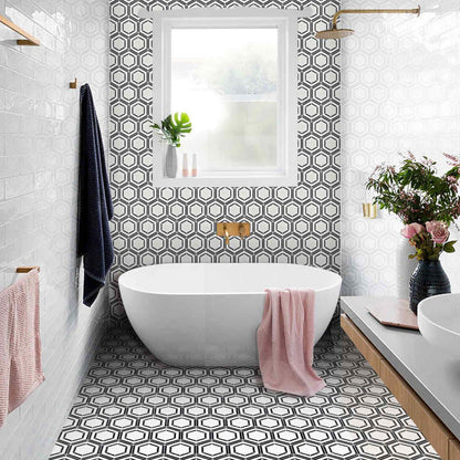 Bianco Noir Hexagon White and Black Authentic Marble Mosaic Wall and Floor 305x265mm Tile TilesDecor