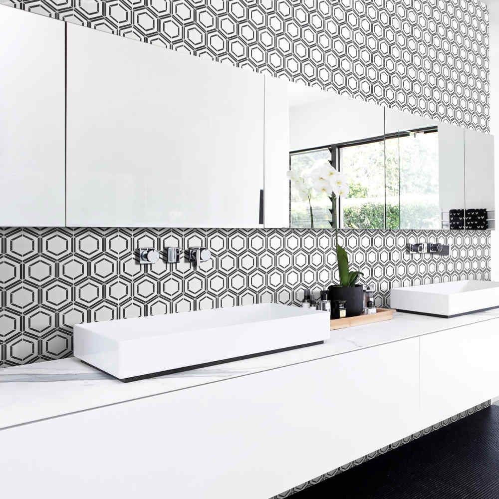 Bianco Noir Hexagon White and Black Authentic Marble Mosaic Wall and Floor 305x265mm Tile TilesDecor