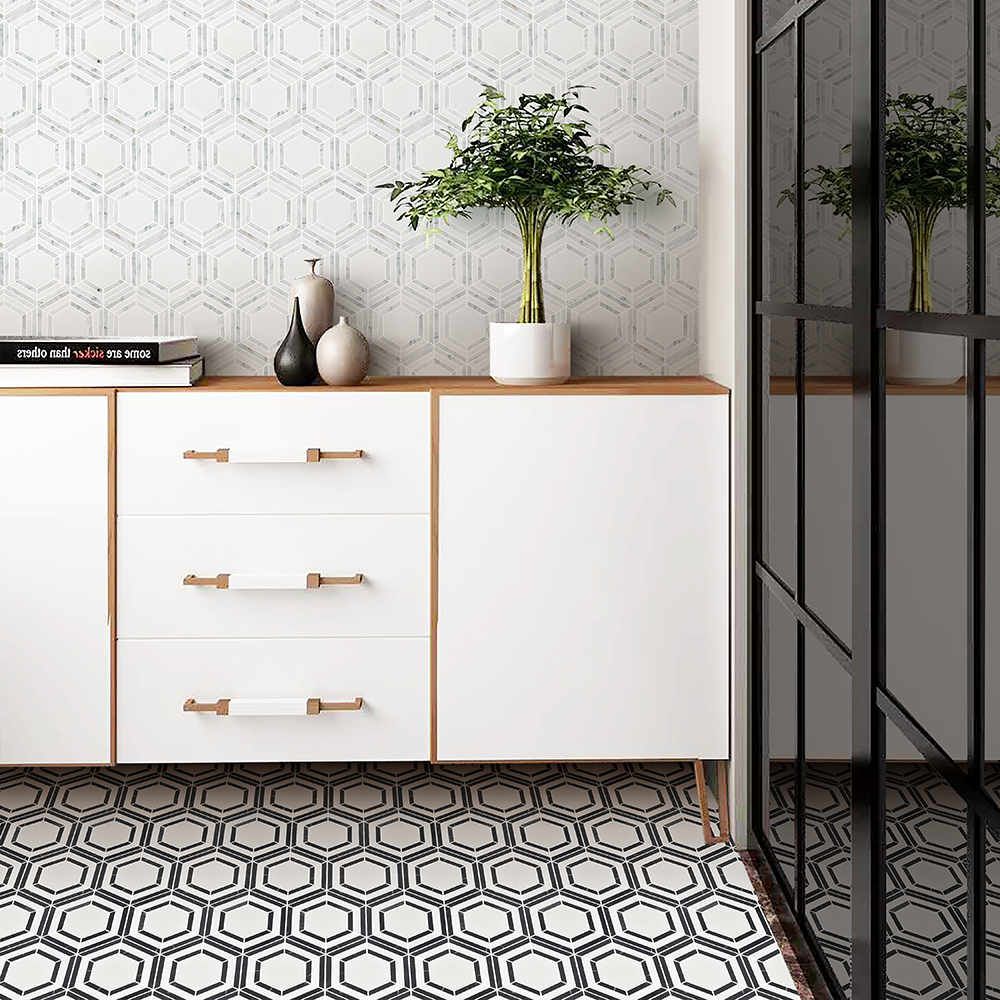 Bianco Noir Hexagon White and Black Authentic Marble Mosaic Wall and Floor 305x265mm Tile TilesDecor