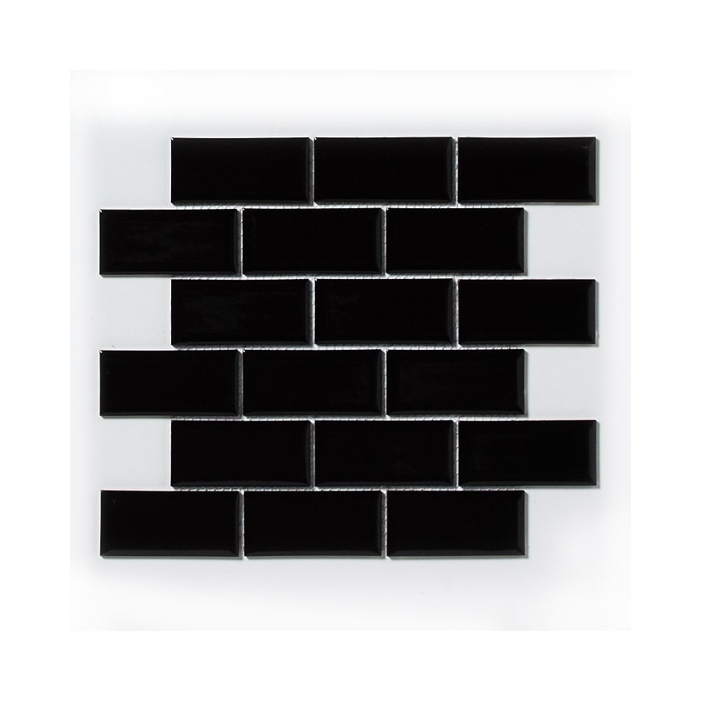 Black Bevelled Metro Ceramic Mosaic Wall Tile TilesDecor