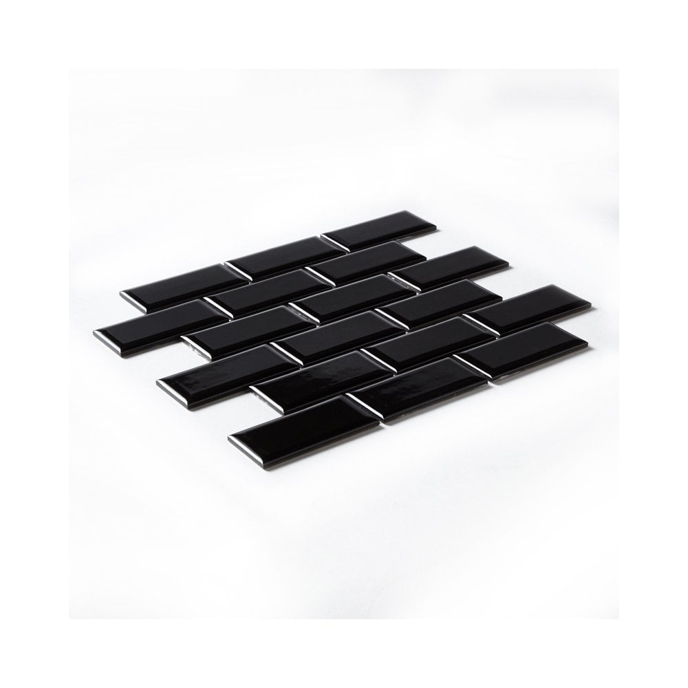 Black Bevelled Metro Ceramic Mosaic Wall Tile TilesDecor