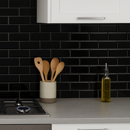 Black Bevelled Metro Ceramic Mosaic Wall Tile TilesDecor
