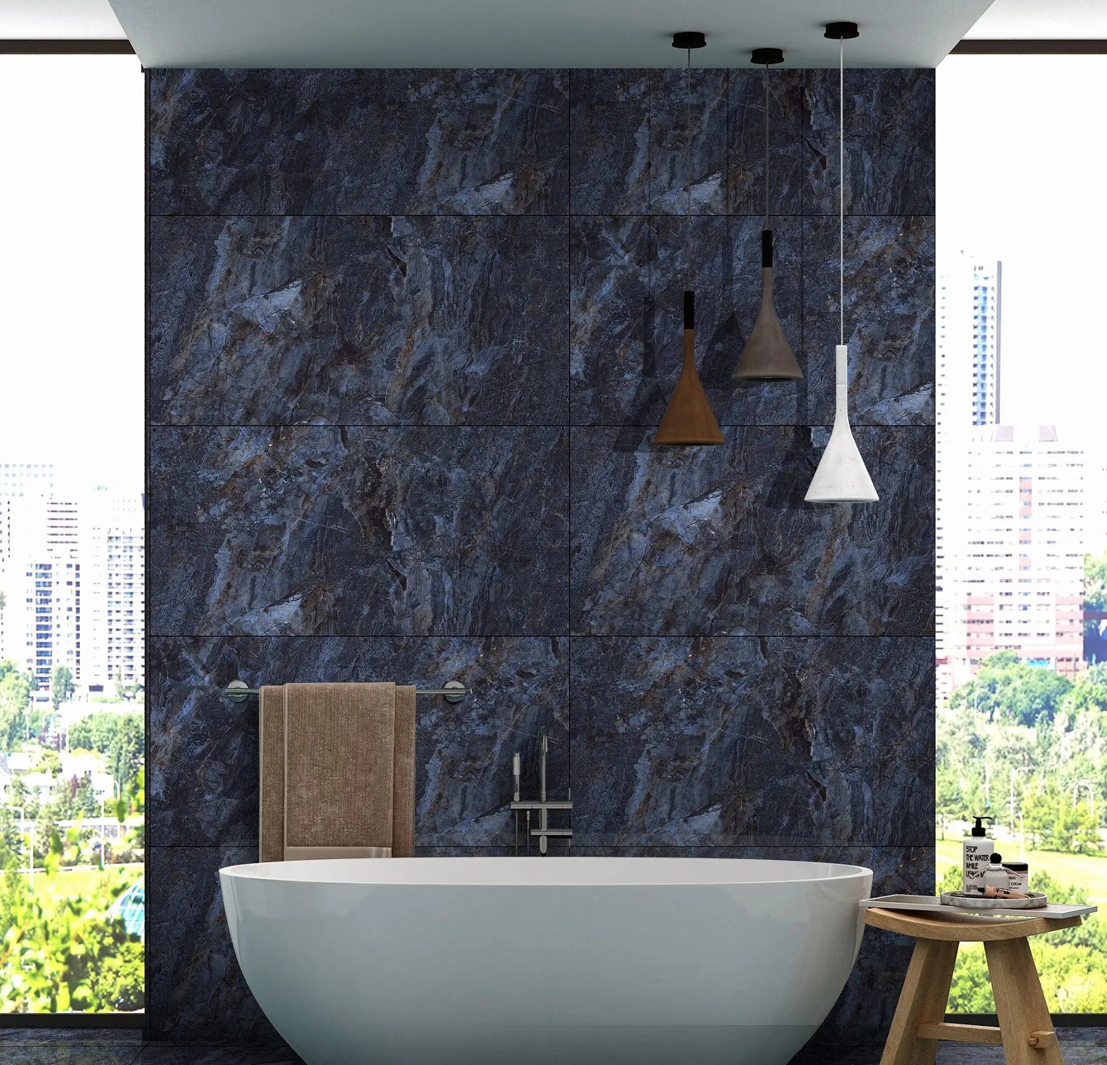 Blue Classic Marble Effect High Gloss Porcelain Tiles