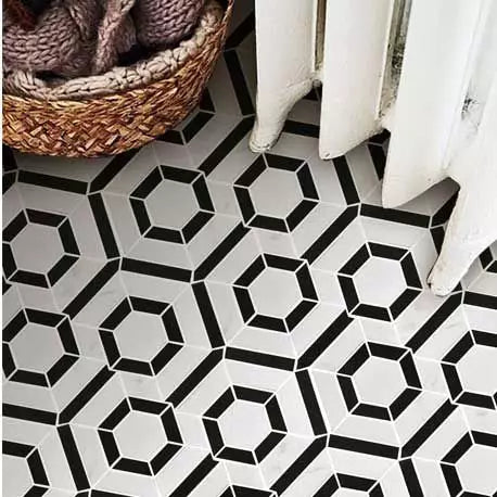 Bordou White and Black Authentic Marble Wall and Floor Mosaic Tile TilesDecor