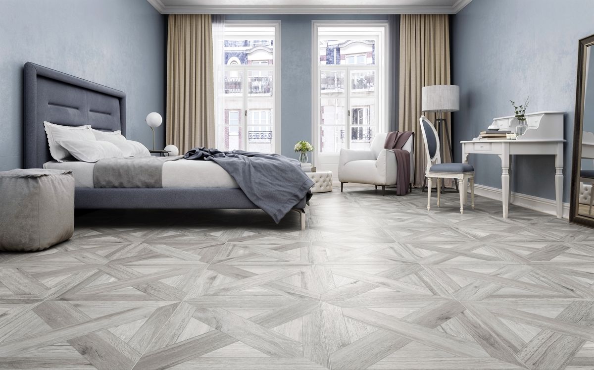 Chance Parquet Ash Grey Wood Effect 600x600mm Floor Tile TilesDecor