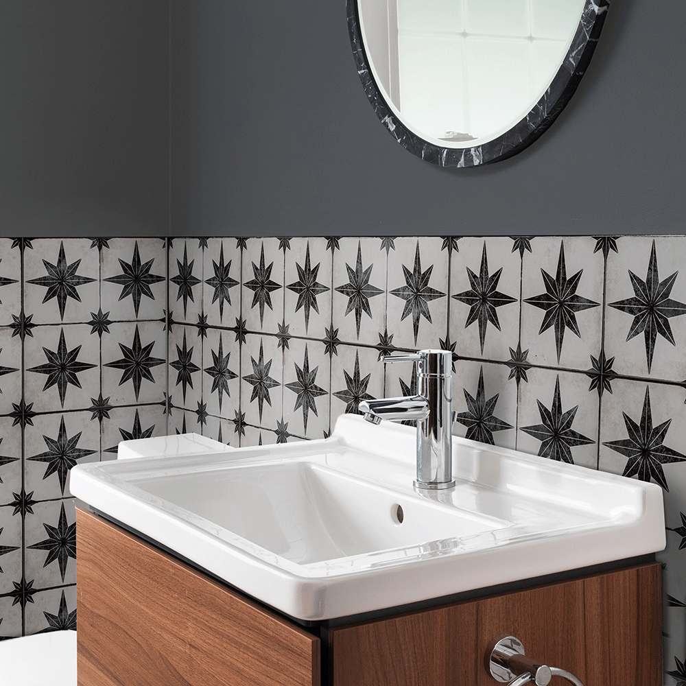 Compass Black and White Pattern Floor Ceramic Tile TilesDecor
