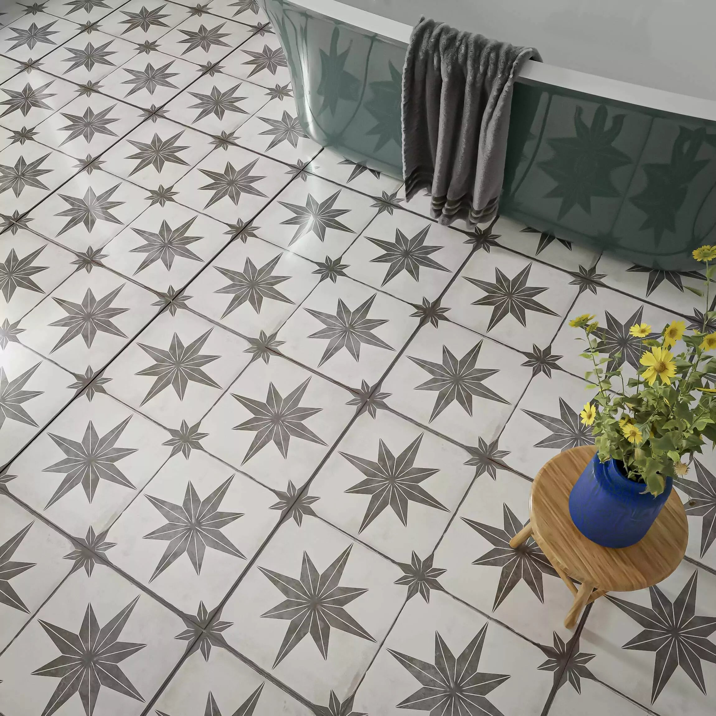 Compass Black and White Pattern Floor Ceramic Tile TilesDecor