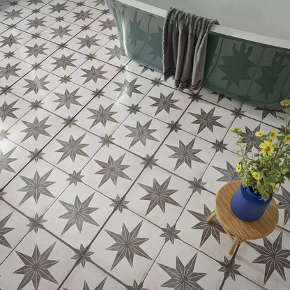Compass Black and White Pattern Floor Ceramic Tile TilesDecor