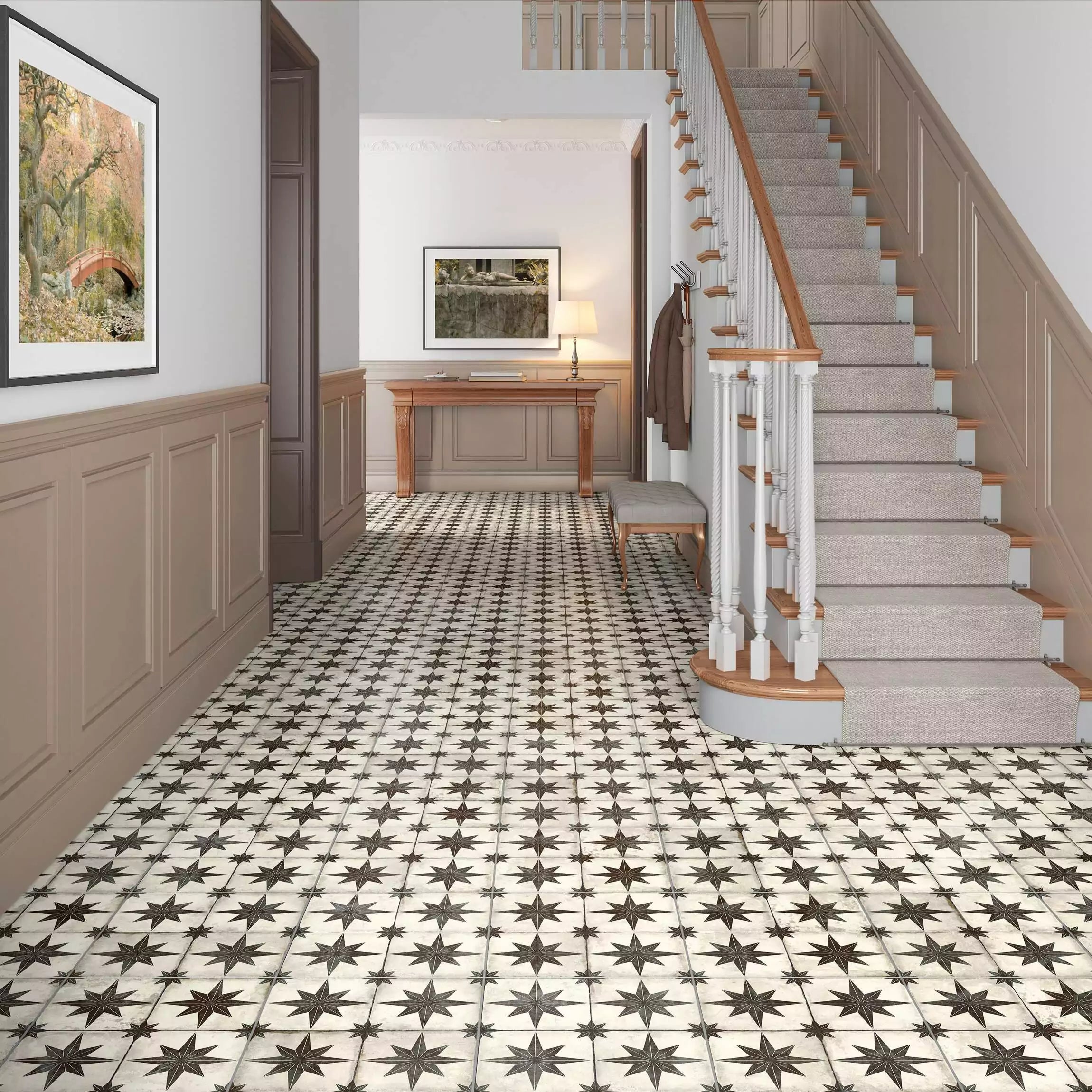 Compass Black and White Pattern Floor Ceramic Tile TilesDecor