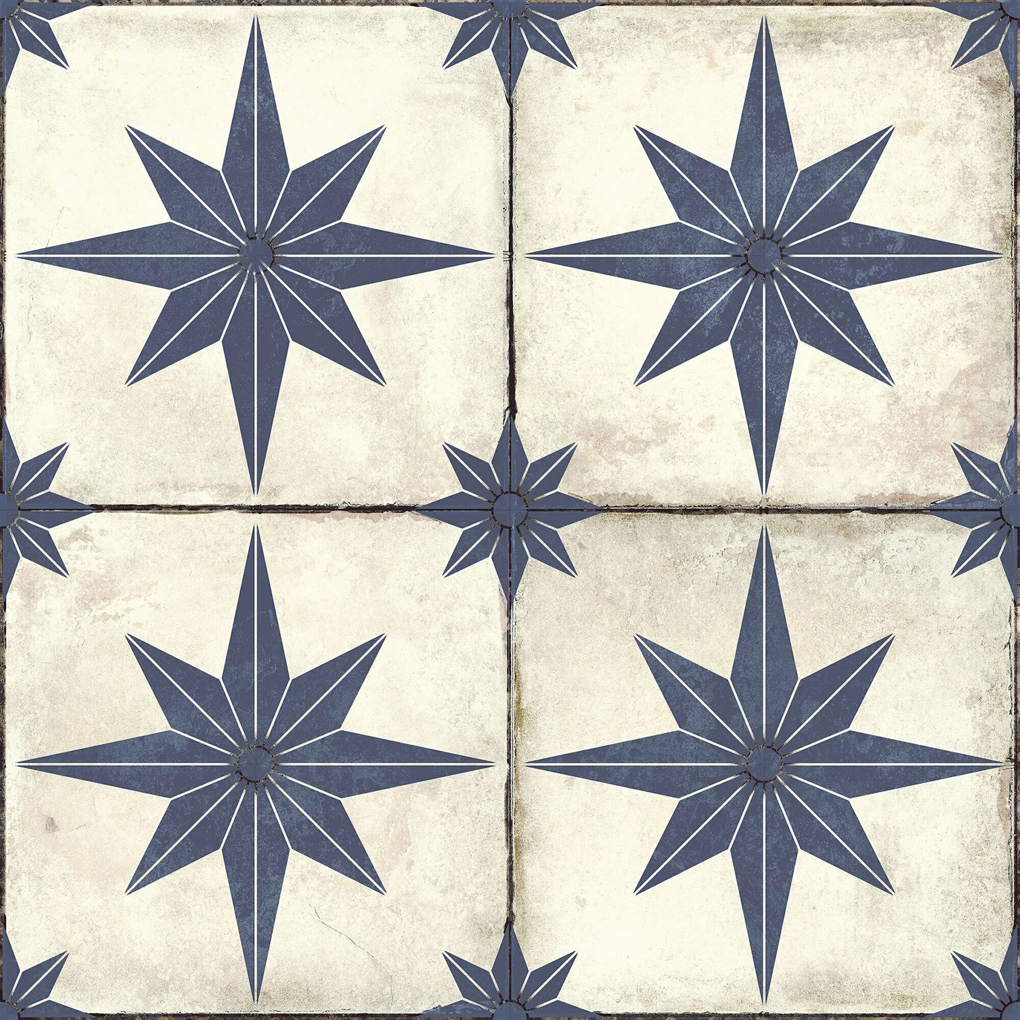 Compass Blue and White Pattern Floor Ceramic Tile TilesDecor