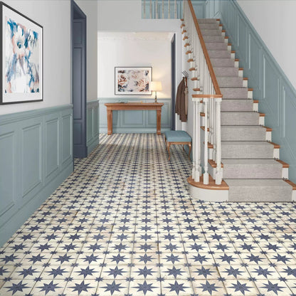 Compass Blue and White Pattern Floor Ceramic Tile TilesDecor