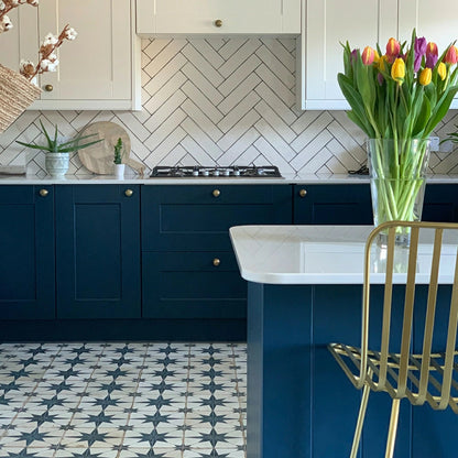 Compass Blue and White Pattern Floor Ceramic Tile TilesDecor