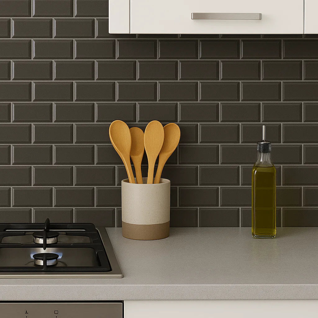 Dark Grey Bevelled Metro Ceramic Mosaic Wall Tile TilesDecor