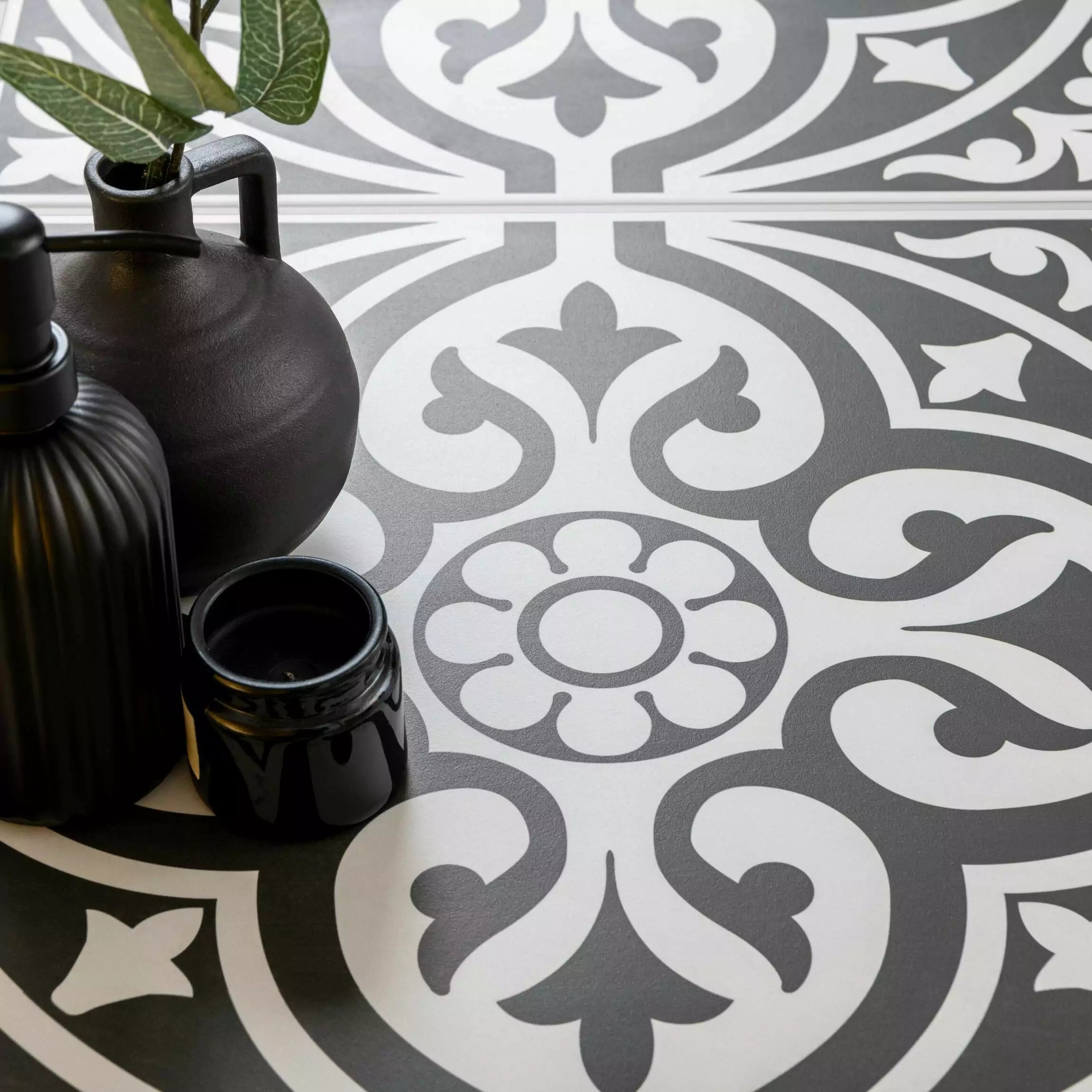 Devonstone Black Pattern Wall and Floor Ceramic 45x45cm Tile TilesDecor