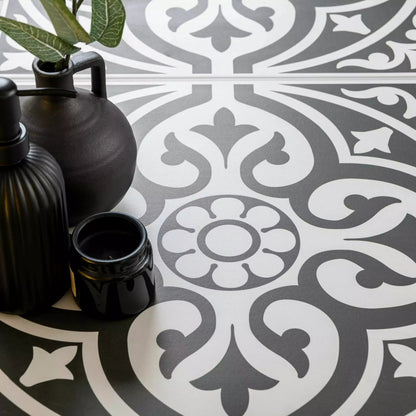 Devonstone Black Pattern Wall and Floor Ceramic 45x45cm Tile TilesDecor