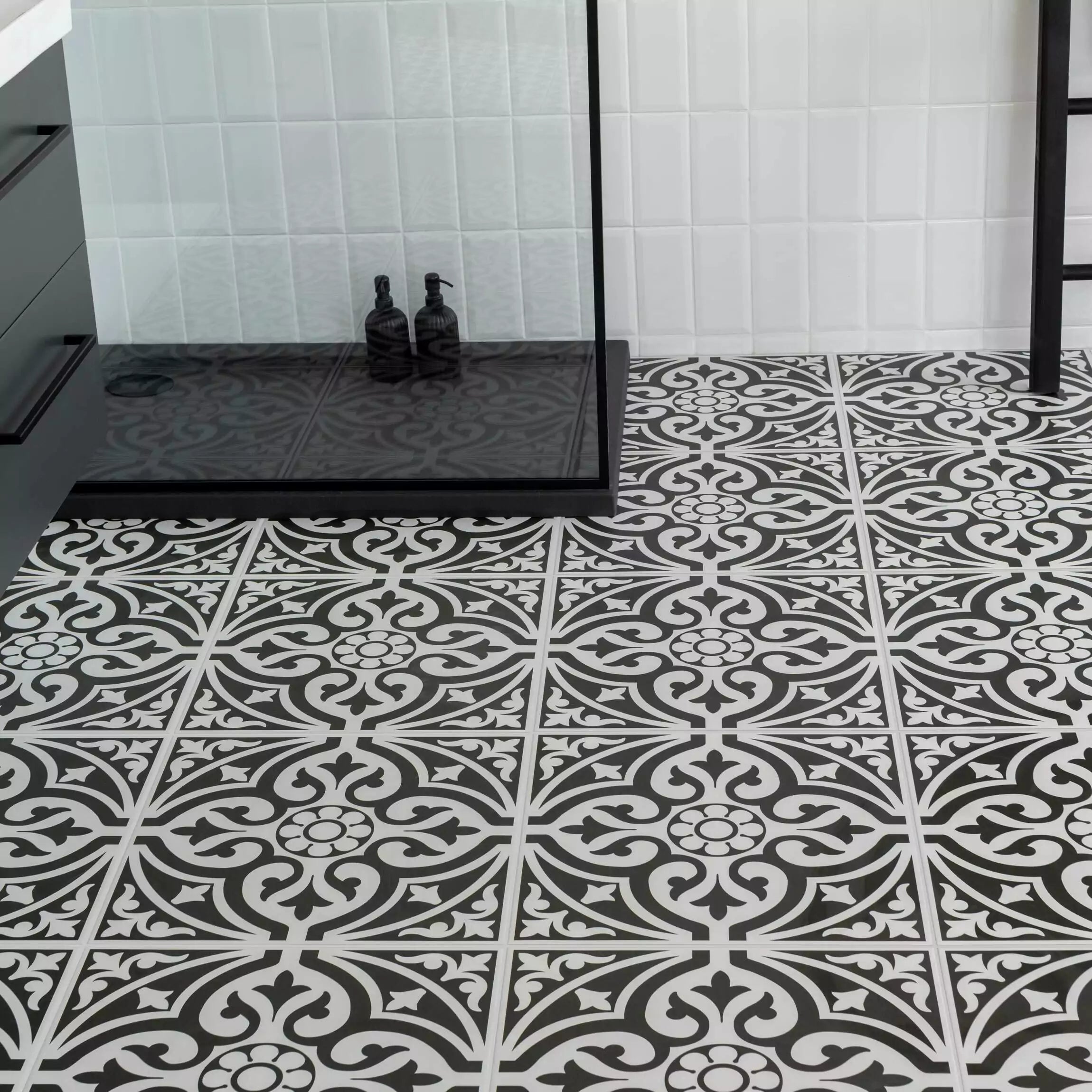 Devonstone Black Pattern Wall and Floor Ceramic 45x45cm Tile TilesDecor
