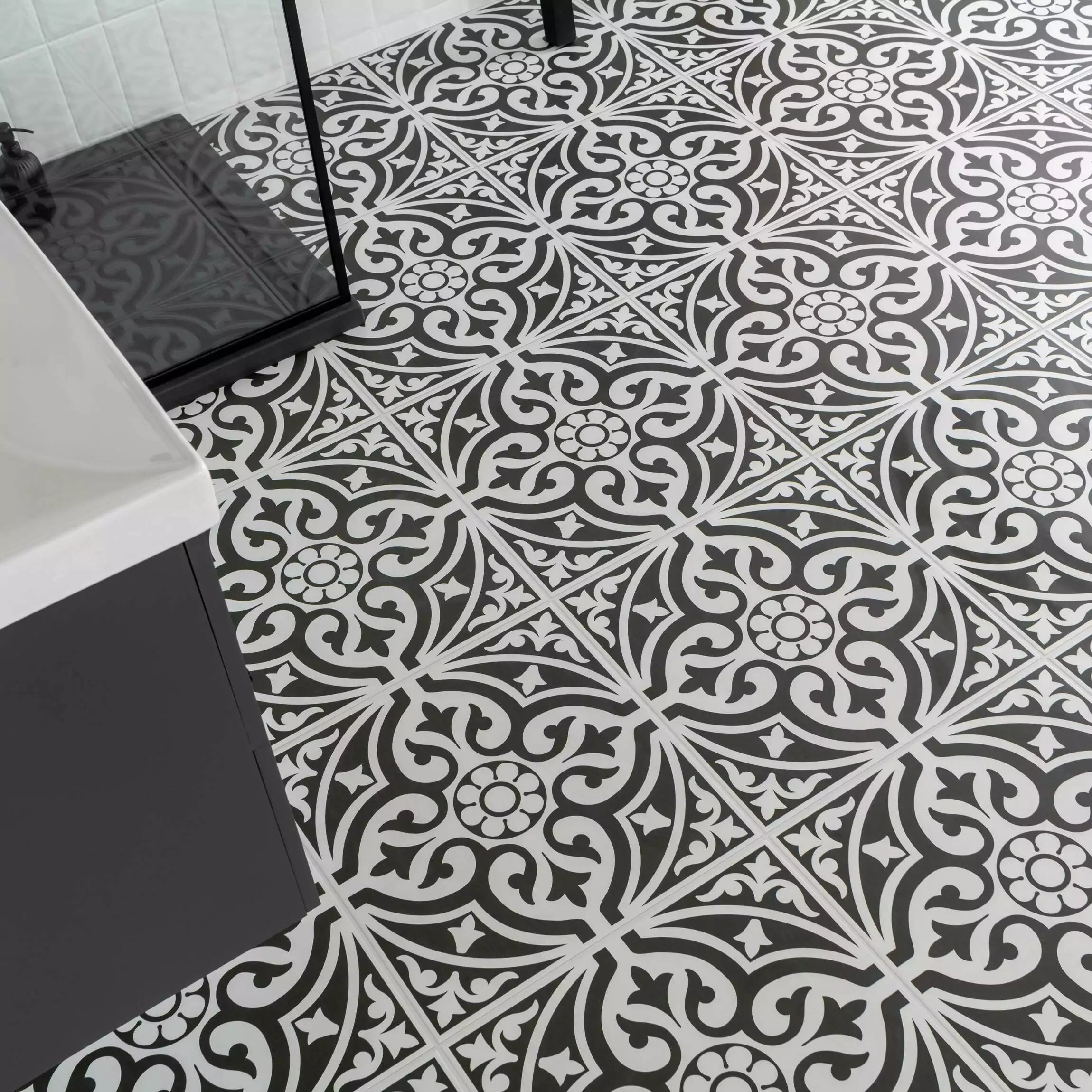 Devonstone Black Pattern Wall and Floor Ceramic 45x45cm Tile TilesDecor
