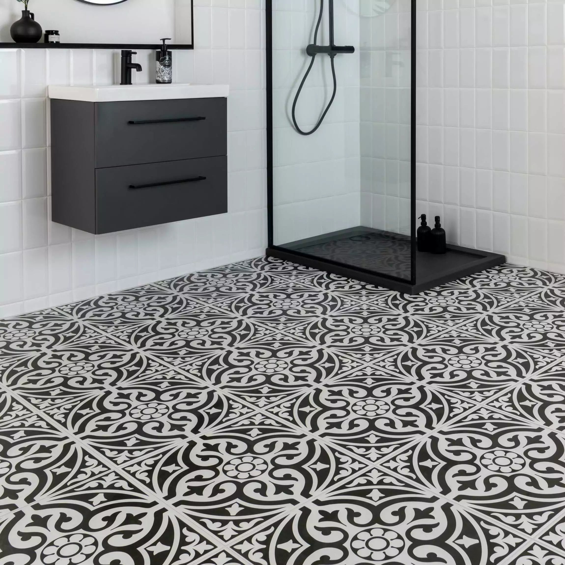 Devonstone Black Pattern Wall and Floor Ceramic 45x45cm Tile TilesDecor