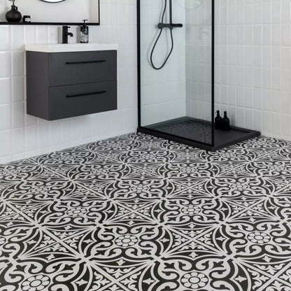 Devonstone Black Pattern Wall and Floor Ceramic 45x45cm Tile TilesDecor