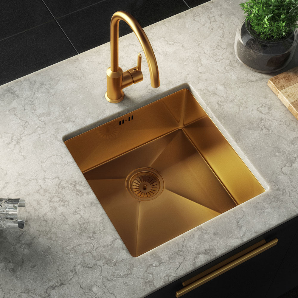 Ellsi Elite Inset/Undermounted Brushed Gold Effect Stainless Steel Sink, PDT-000026 Ellsi