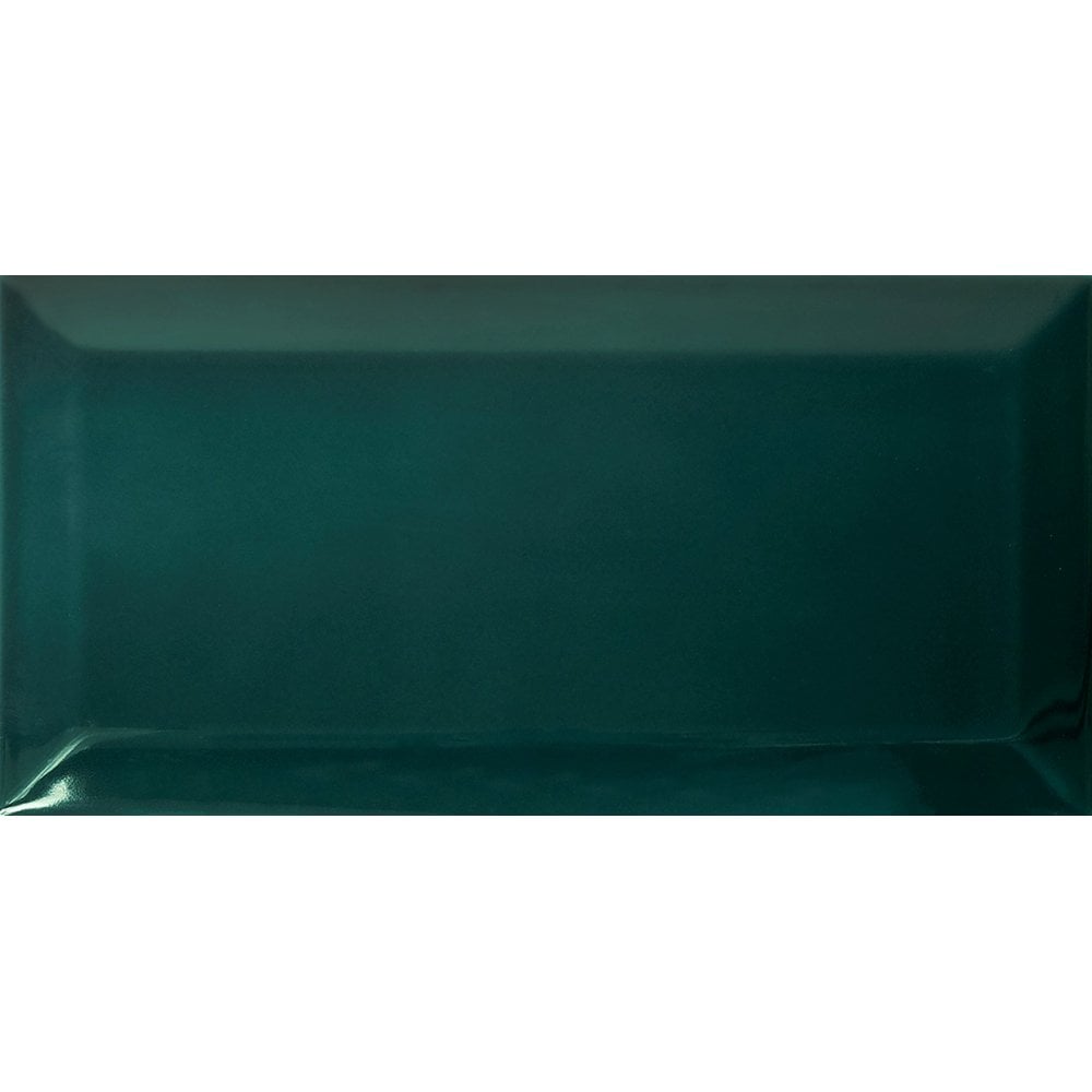 Emerald Green Gloss Bevelled Metro Subway Ceramic 100x200mm Wall Tile TilesDecor