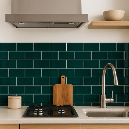 Emerald Green Gloss Bevelled Metro Subway Ceramic 100x200mm Wall Tile TilesDecor