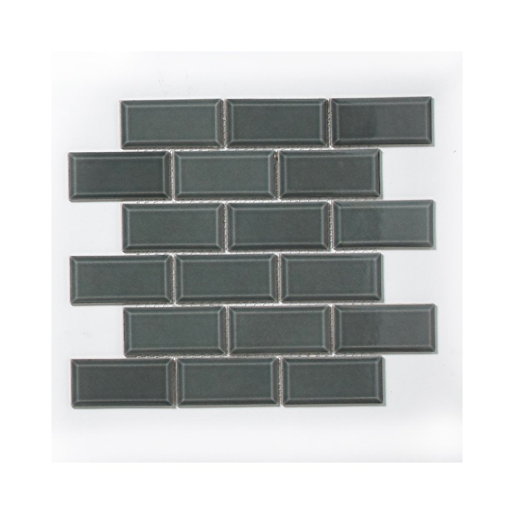 Emerald Green Grey Bevelled Metro Ceramic Mosaic Wall Tile TilesDecor