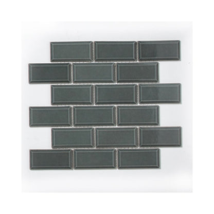 Emerald Green Grey Bevelled Metro Ceramic Mosaic Wall Tile TilesDecor