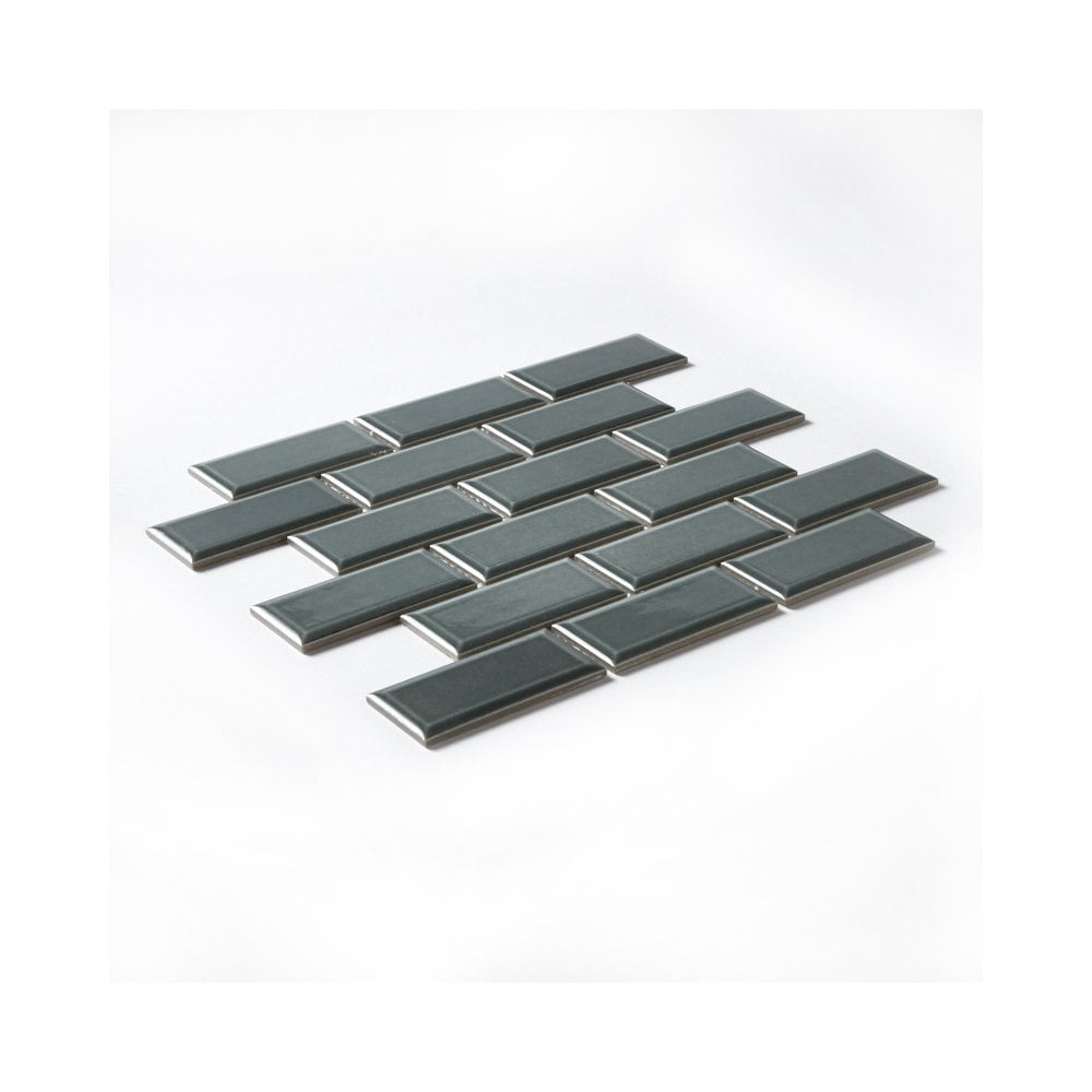 Emerald Green Grey Bevelled Metro Ceramic Mosaic Wall Tile TilesDecor