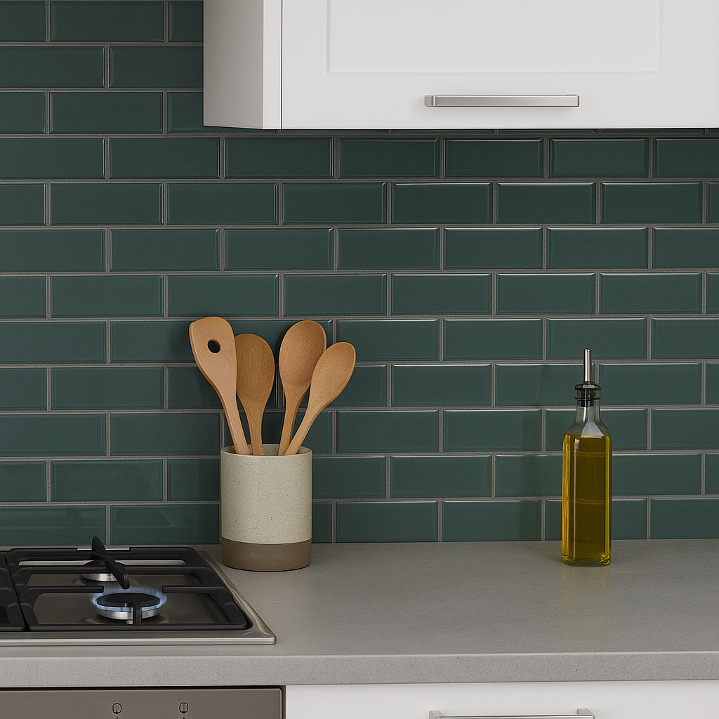 Emerald Green Grey Bevelled Metro Ceramic Mosaic Wall Tile TilesDecor