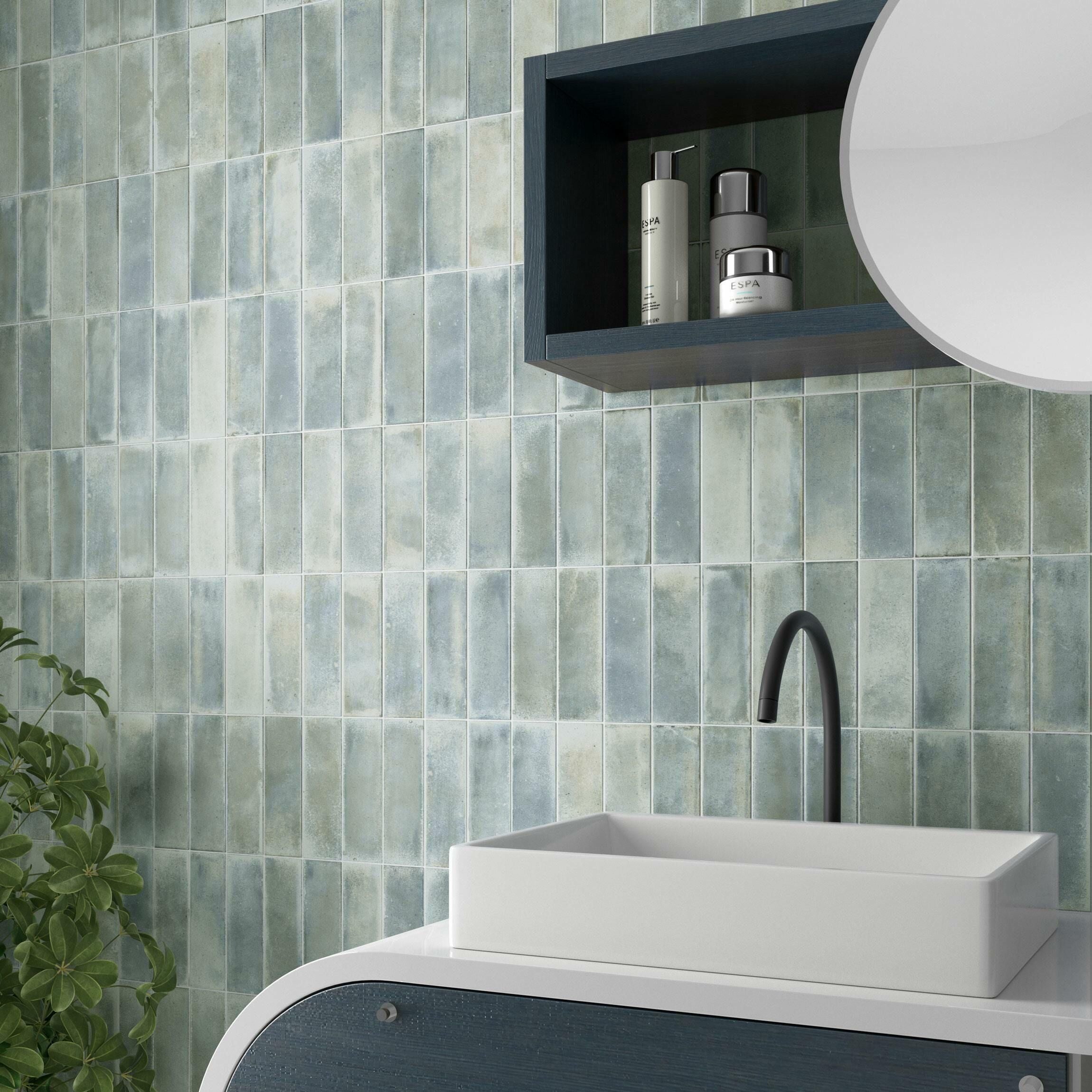Enrichio Washed Lake Blue Stone Effect 18x6cm Wall and Floor Tile TilesDecor