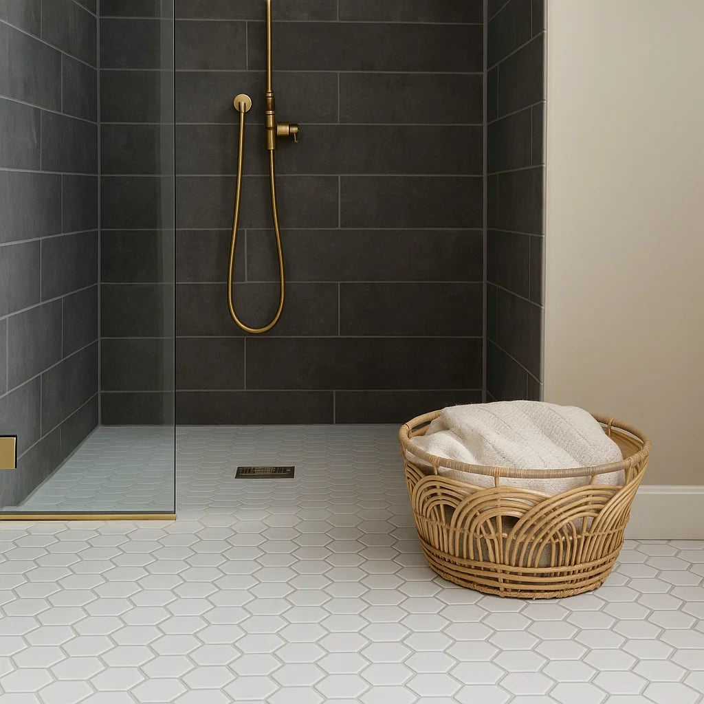 Eterna Hexagon White Grande Matt Mosaic Wall and Floor Porcelain Tile TilesDecor
