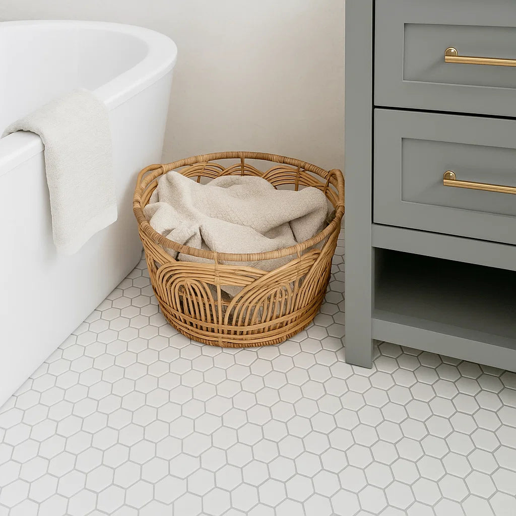 Eterna Hexagon White Grande Matt Mosaic Wall and Floor Porcelain Tile TilesDecor