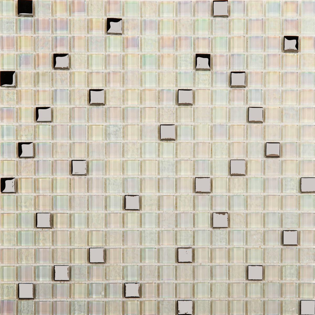 Fairy White Shimmer Glass Square Mosaic Wall Tile TilesDecor
