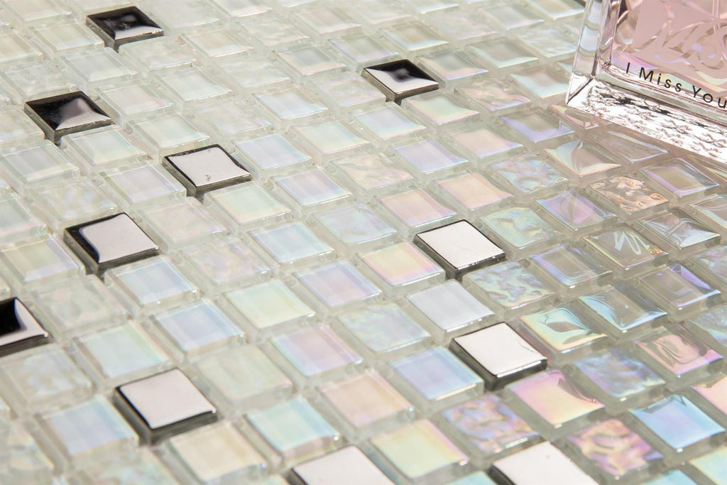 Fairy White Shimmer Glass Square Mosaic Wall Tile TilesDecor
