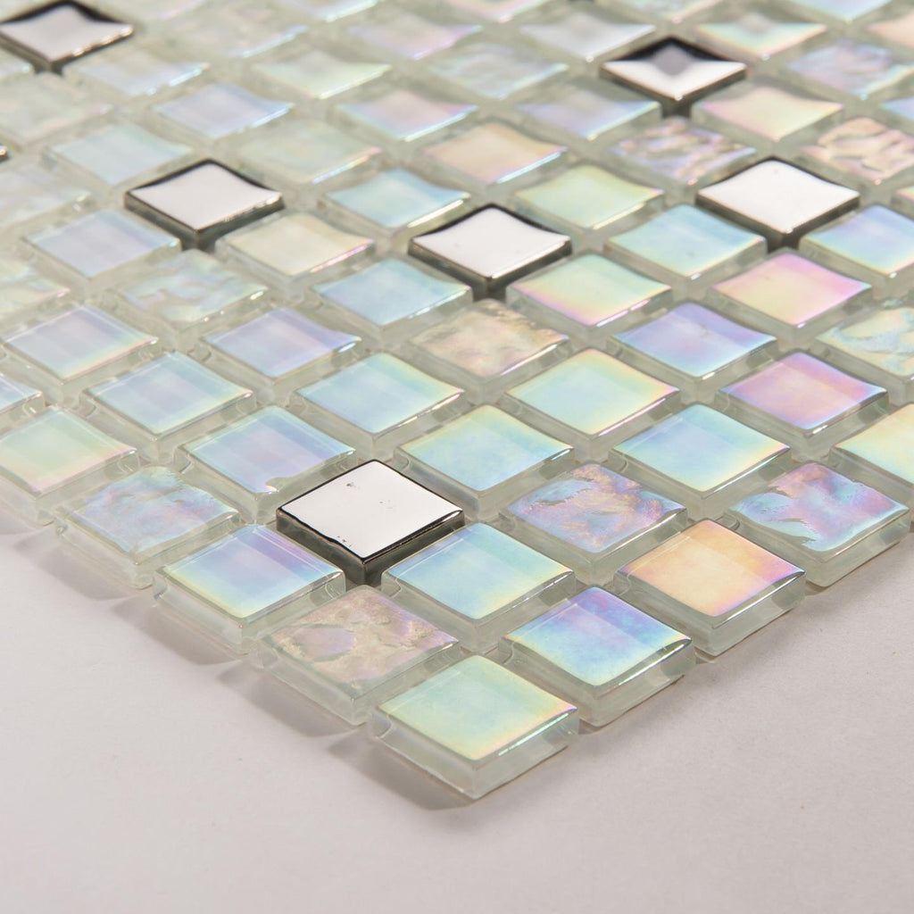 Fairy White Shimmer Glass Square Mosaic Wall Tile TilesDecor