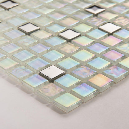 Fairy White Shimmer Glass Square Mosaic Wall Tile TilesDecor