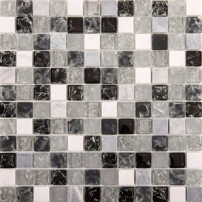 Galactic Grey, Black, and White Glass and Stone Mosaic Wall Tile TilesDecor