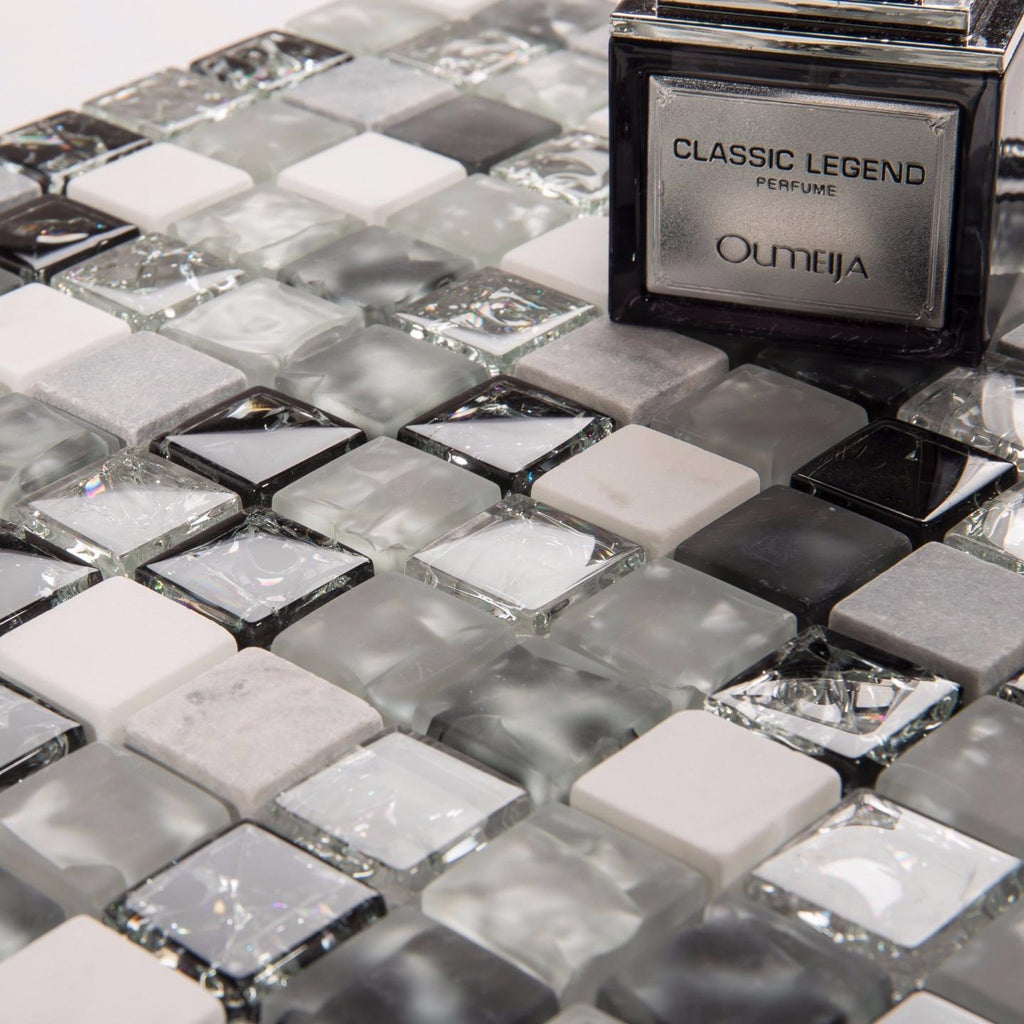 Galactic Grey, Black, and White Glass and Stone Mosaic Wall Tile TilesDecor
