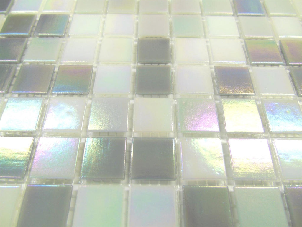 Galaxy Grey and White Shimmer Glass Square Wall Mosaic Tile TilesDecor
