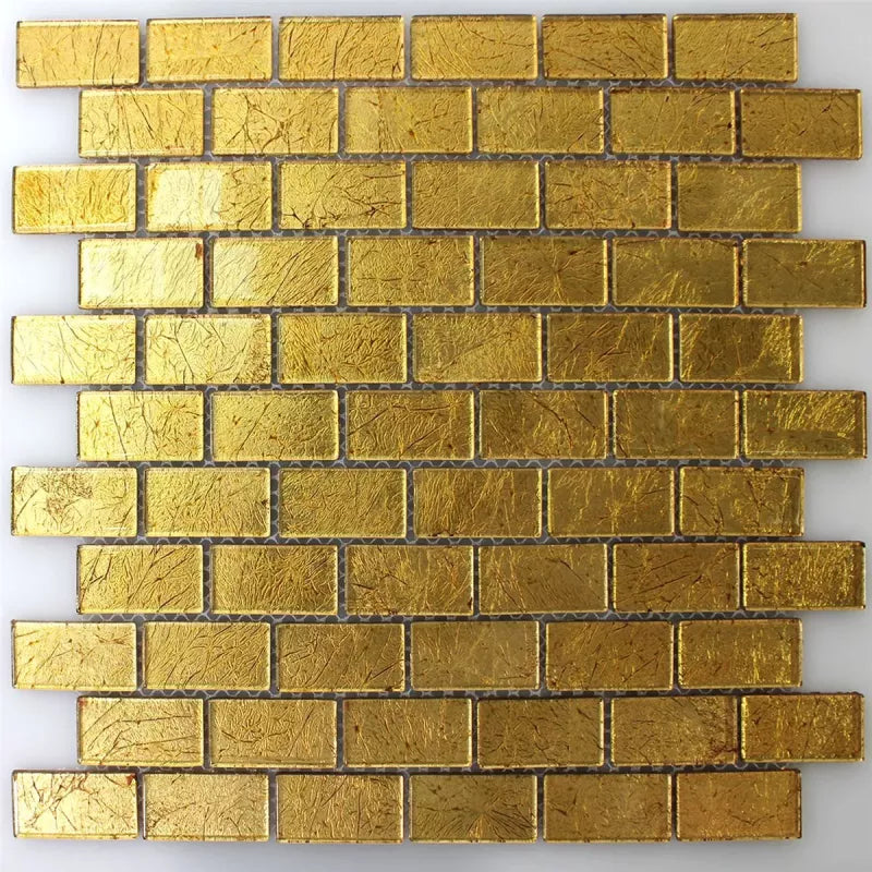 Slim Golden Brick Gold Glass Mosaic Wall Tile TilesDecor