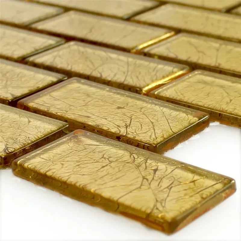 Slim Golden Brick Gold Glass Mosaic Wall Tile TilesDecor