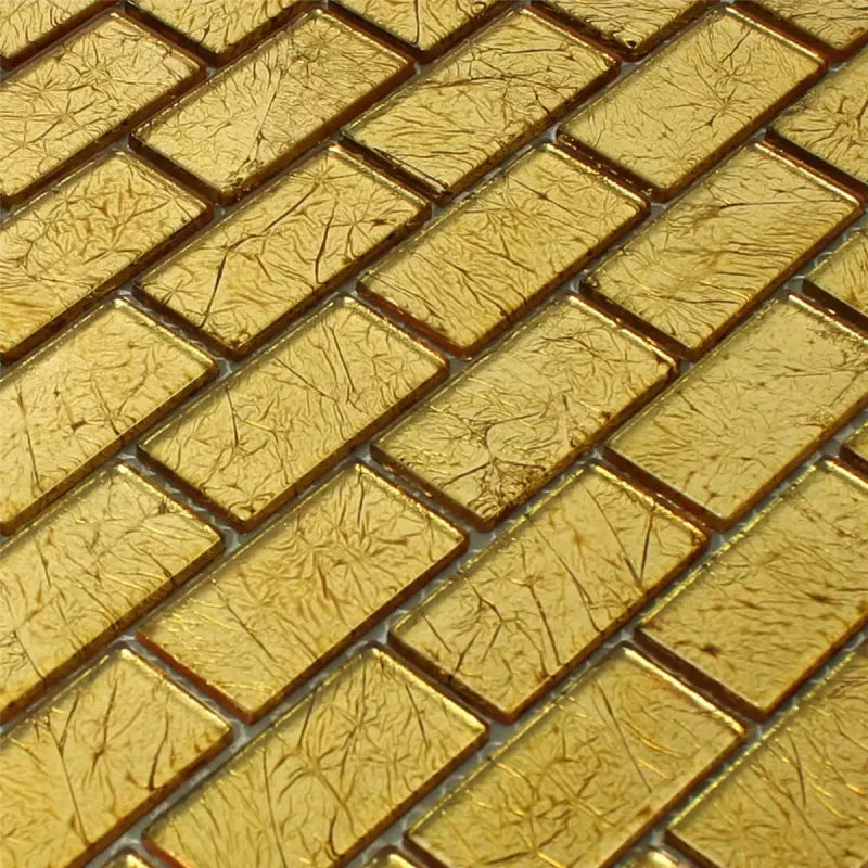 Slim Golden Brick Gold Glass Mosaic Wall Tile TilesDecor