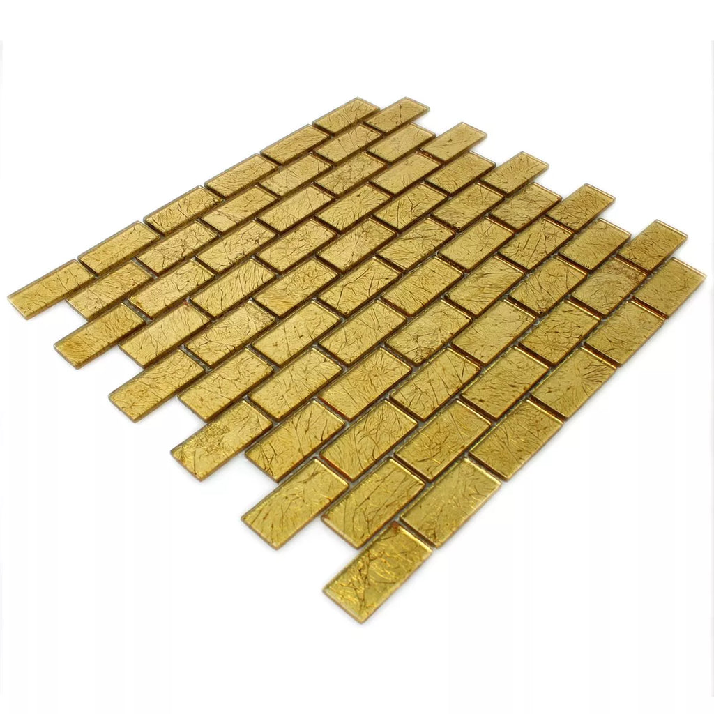Slim Golden Brick Gold Glass Mosaic Wall Tile TilesDecor