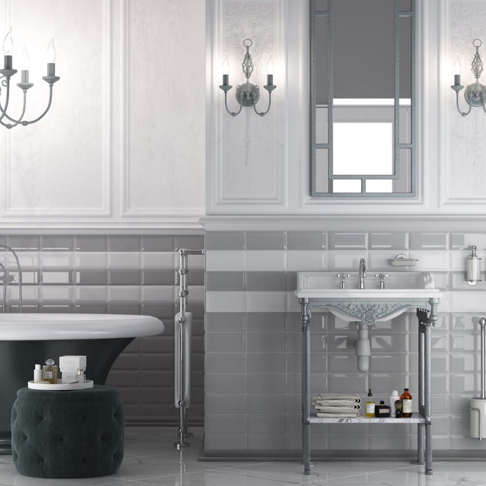 Grey Gloss Bevelled Metro Ceramic Wall 100x200mm Tile TilesDecor