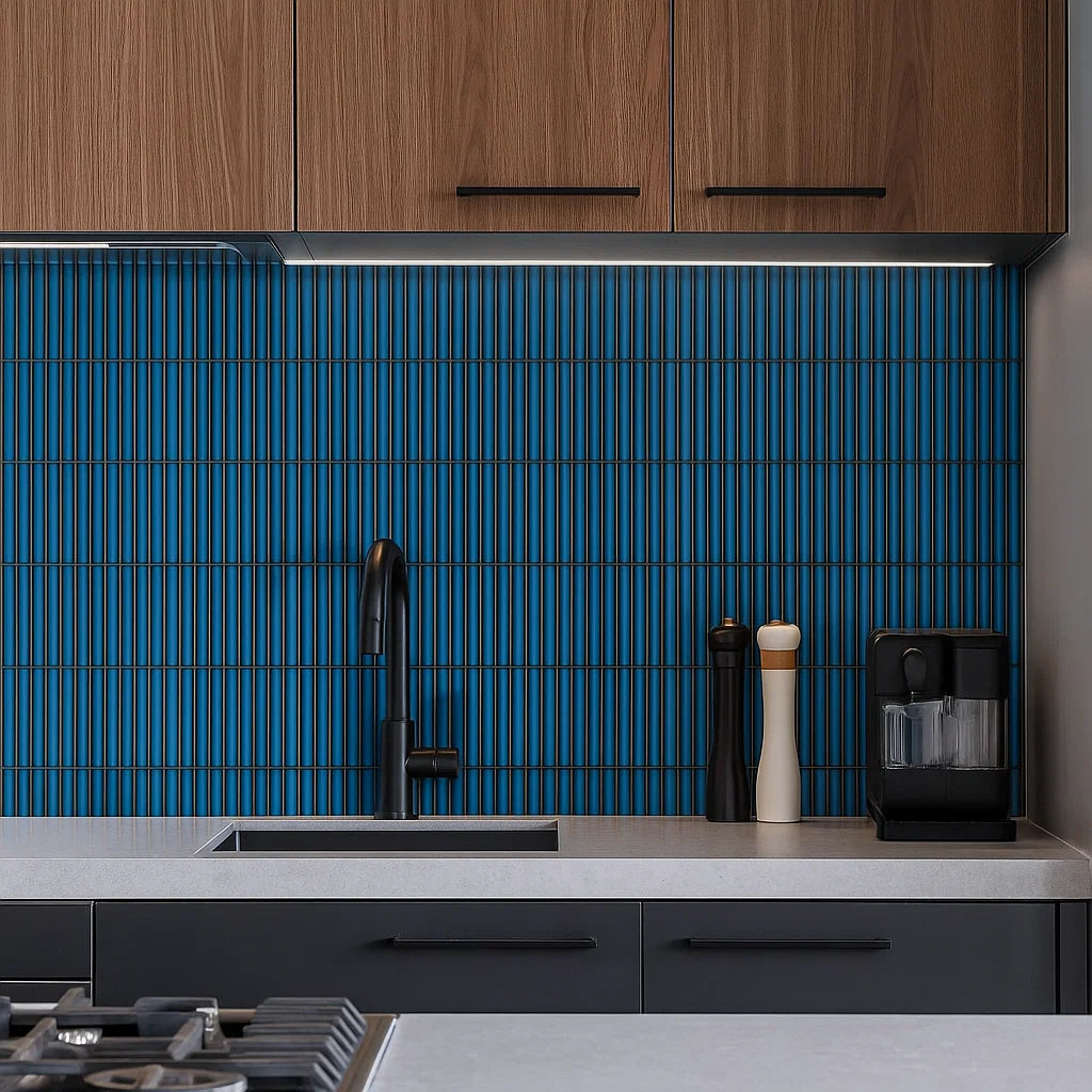 Linea Arlo Azure Blue Rectangle Mosaic Porcelain Wall Tile TilesDecor