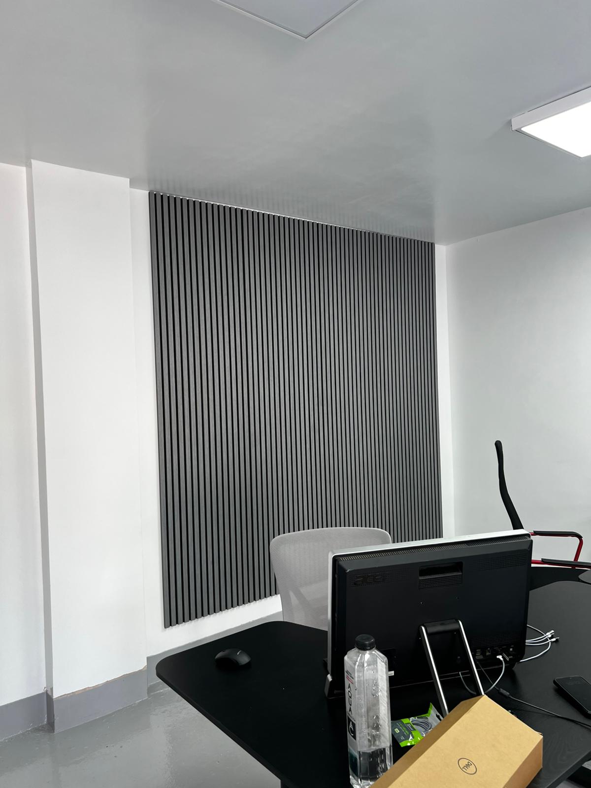 LuxPanel Carbon Grey Acoustic Wood Wall Panels Office Interior Design